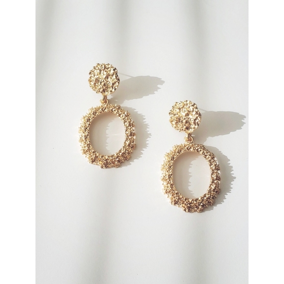 Golden Round Statement Earrings - Picture 3 of 5